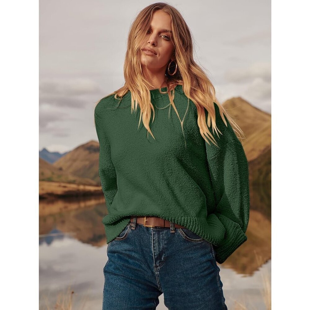 Women's Army Green Oversized Long Sleeve Casual Fuzzy Knit Sweaters - Picture 5 of 8